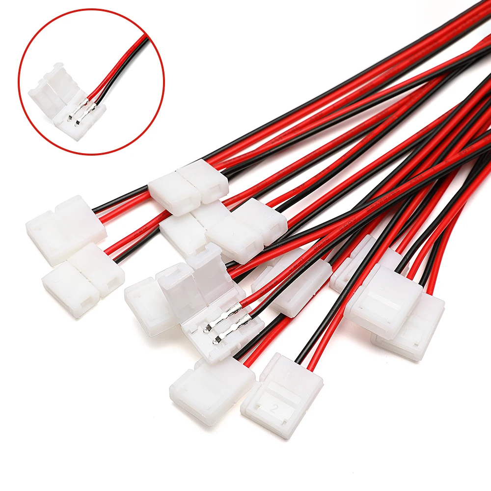2-контактный светодиодный лента Разъем 8 мм 10 solderless разъем для шнура питания 3528/5050