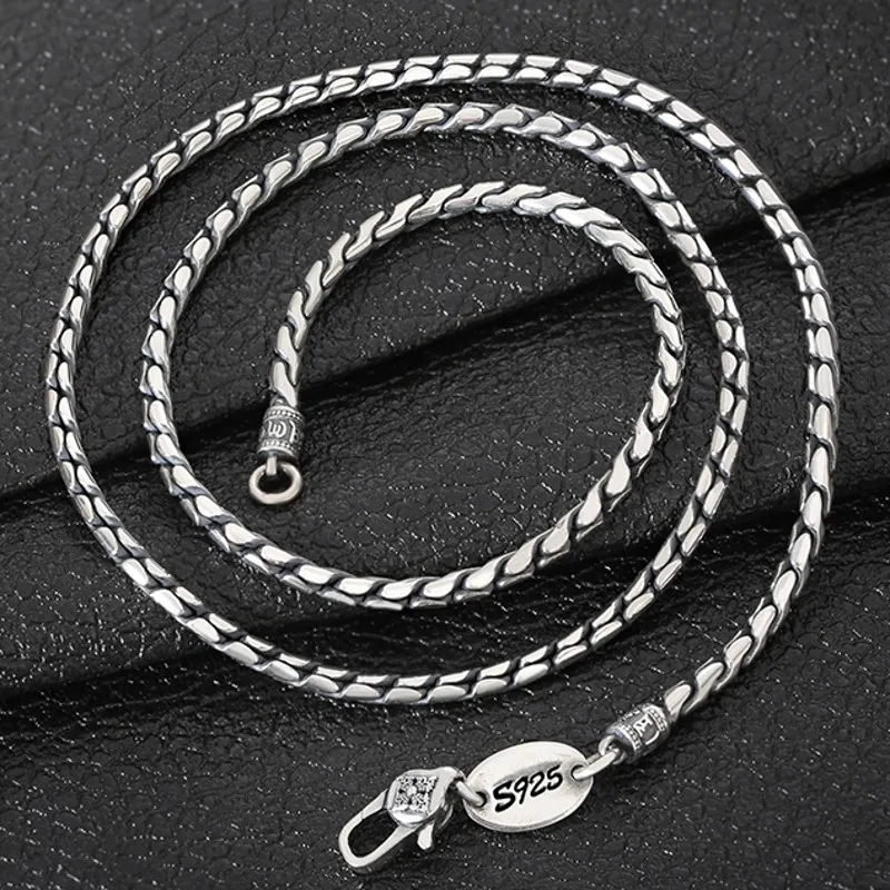 

100% S925 Sterling Silver Necklace Six Character Mantra Thai Silver Vajra Pestle Woven Chain Pure Argentum Men's Women's Amulet