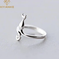 xiyanike silver color new trendy cute cat engagement rings for women couple elegant simple handmade jewelry adjustable