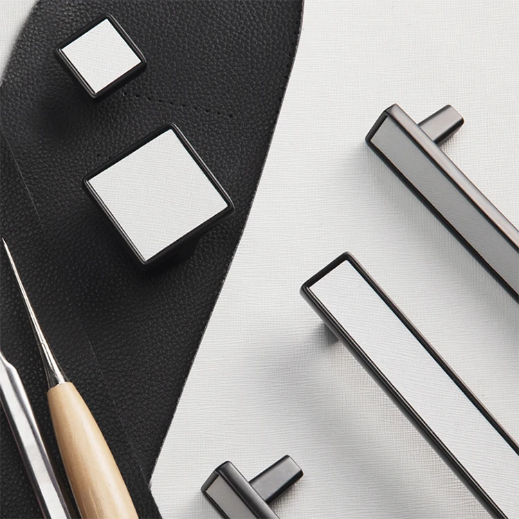 Кожаные золотые + белые ручки для шкафов однотонные кухонного шкафа в