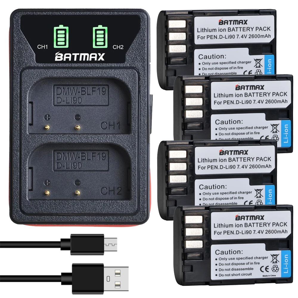 

Batmax 2600mAh D-LI90 D-Li90 Battery+LED Dual Charger with Bulit-in USB Cable For PENTAX K-7 K-7D K-5 K-5 II 645D K01 K-3 K-3 II