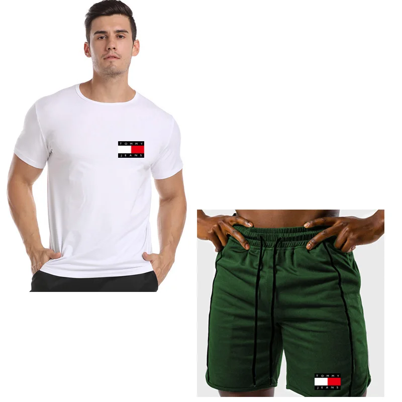 

Summer New Style Cotton Men's Short-Sleeved T-Shirt Casual Sports Suit Shorts Foreign Trade Men'sTwo-Piece Suit