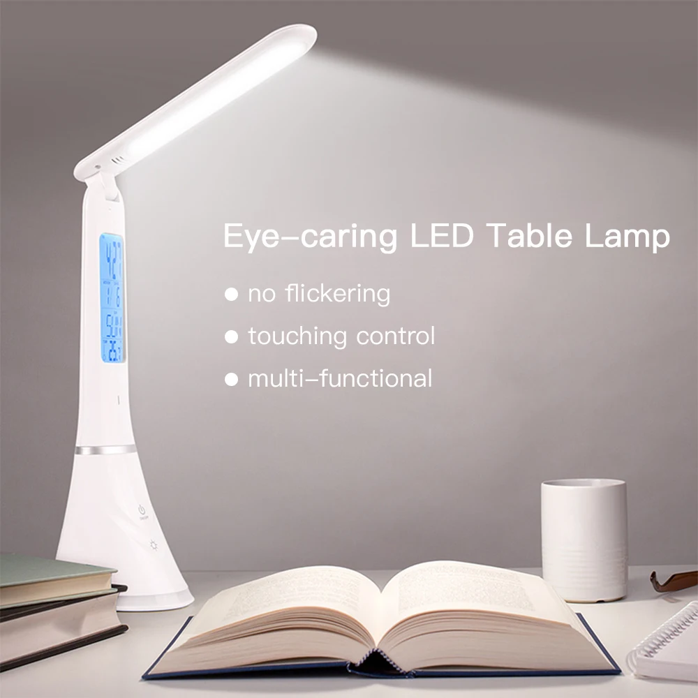 

Dimmable LED Table Lamp with Alarm Clock Calendar Temperature LCD Display Screen Color Chang USB Touch Foldable led desk lamp