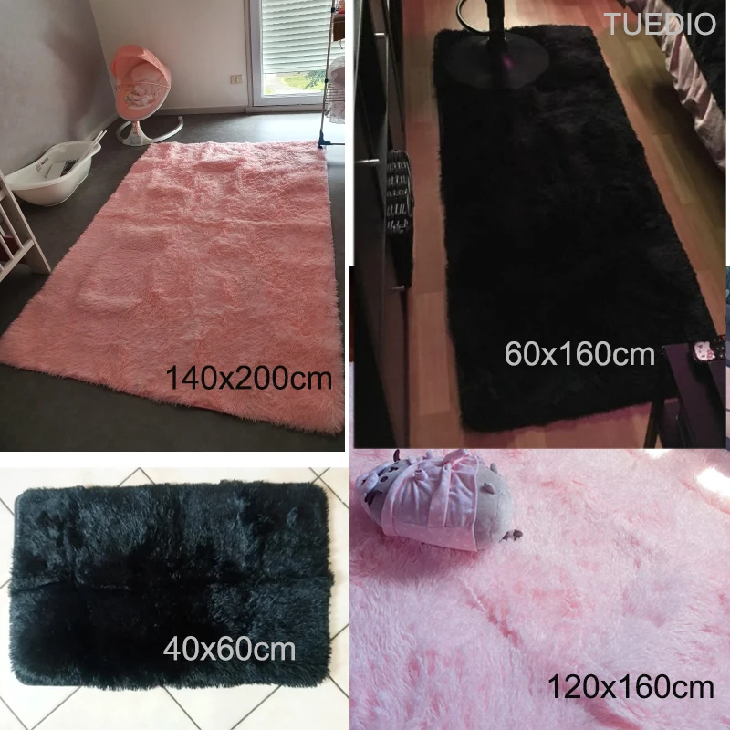 Ворсистые ковры для гостиной спальни современные черные однотонные плюшевые