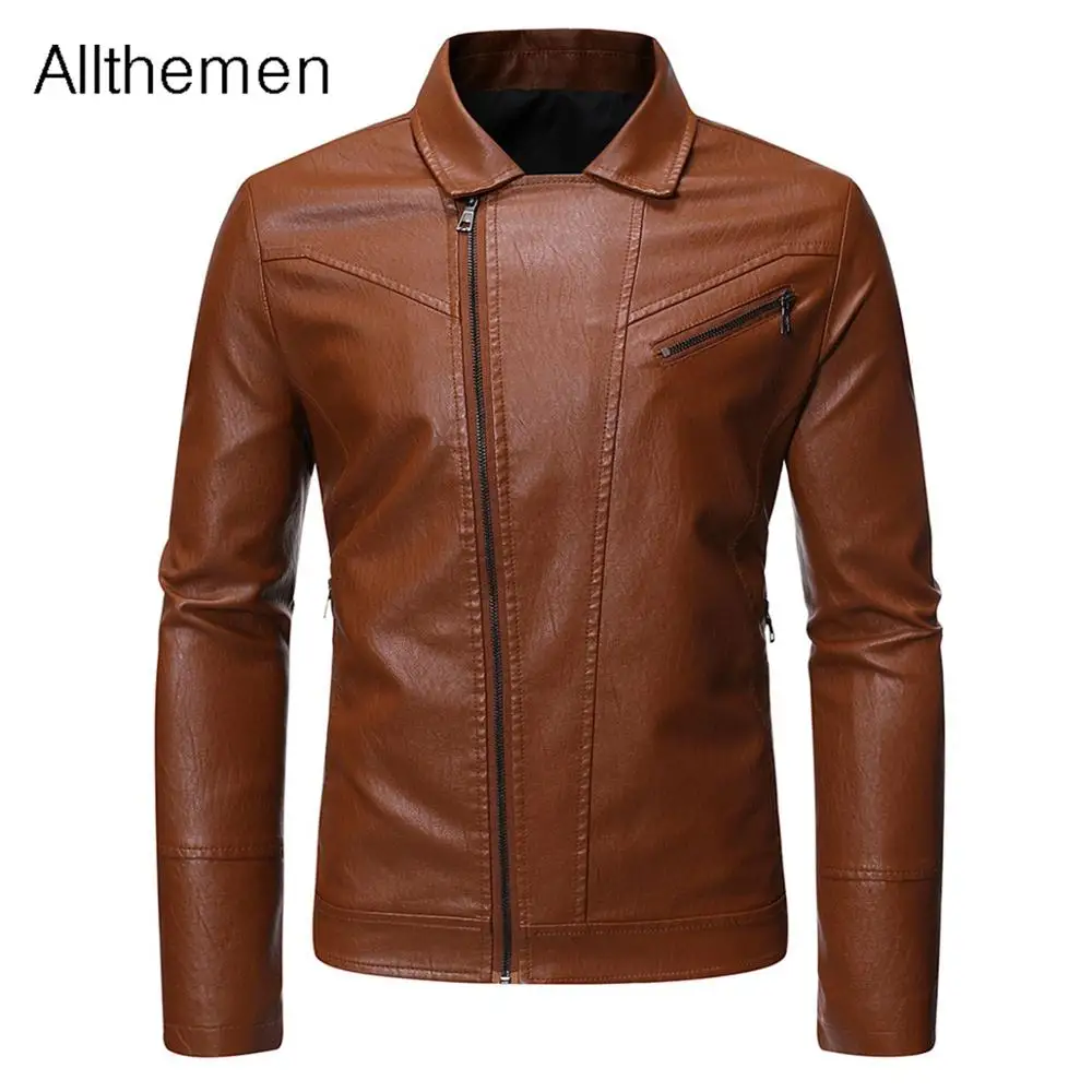 

Allthemen Men Autumn Motorcycle Vintage Leather Jacket Coat Men Outfit Fashion Biker PU Leather Jacket Men Causal Jacket