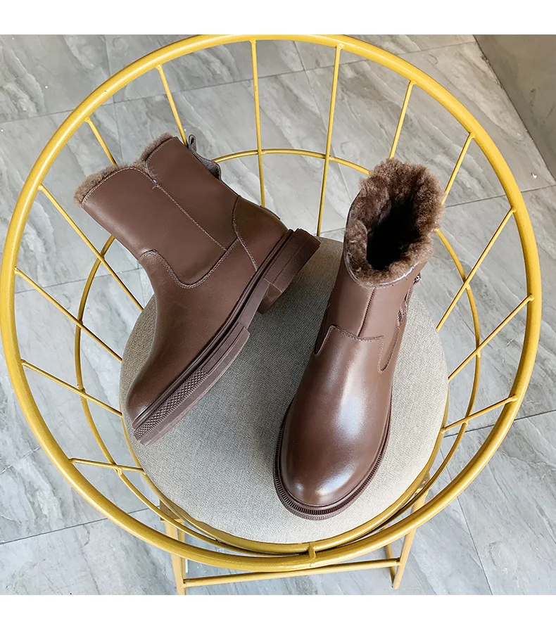 Zapatos de mujer; Новинка года; зимние кожаные женские хлопковые ботинки; шерстяные пинетки с боковой молнией; кожаные женские ботинки