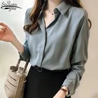 Блузка женская однотонная с размера плюс, модная рубашка свободного покроя с длинным рукавом, простая офисная одежда, 2021 40, осень 1181