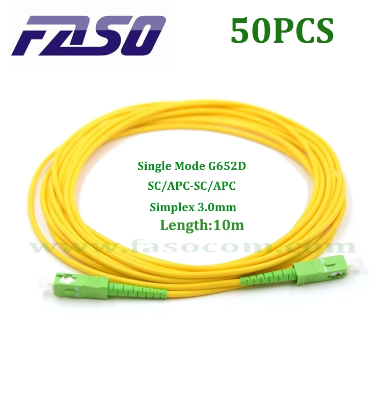 

FASO 50Pcs 10m SC/APC Fiber Optic Patch Cord SX Core 3.0mm Single Mode Optical Fiber Jumper Yellow Jacket