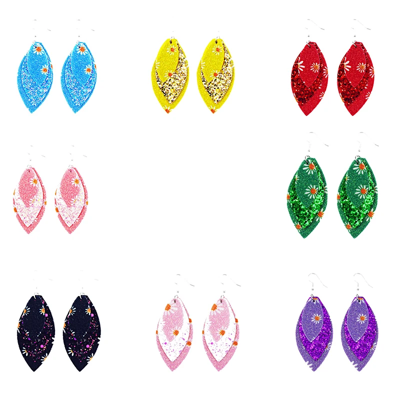 2020 серьги с цветочным принтом подсолнуха блестящие трехслойные летние