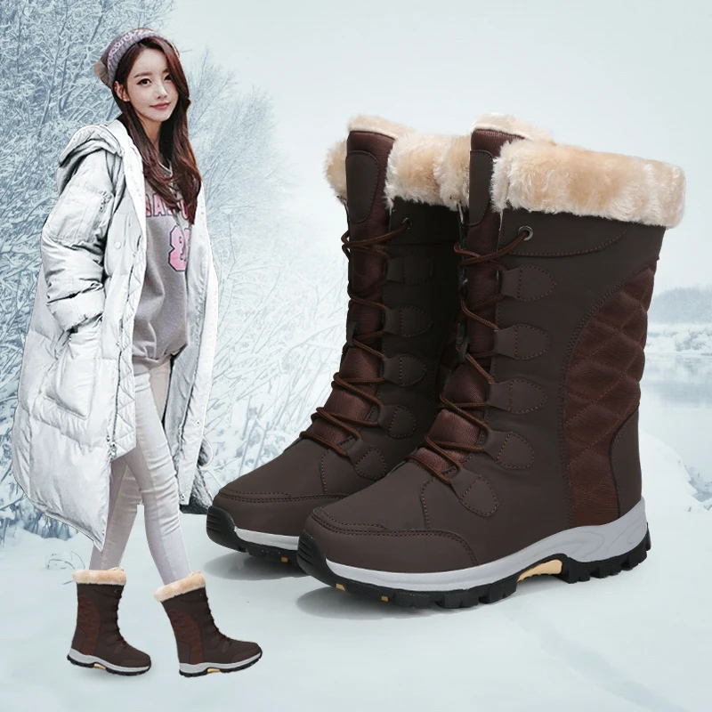 

Snow Boots Women Winter Warm Plush Mid-Calf Non-slip Ladies Booties Black Big Size 42 Platform Boots Women Botas Mujer Female