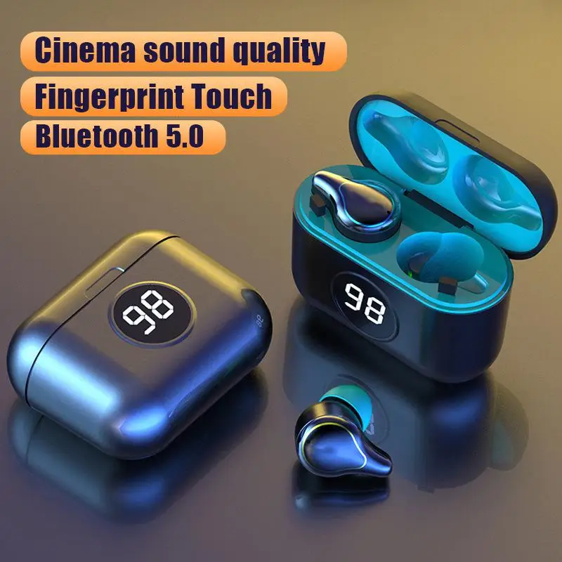 

HobbyLane наушники-вкладыши Bluetooth 5,0 беспроводные наушники светодиодный цифровой дисплей с сенсорным управлением + USB-кабель для зарядки + чехол ...
