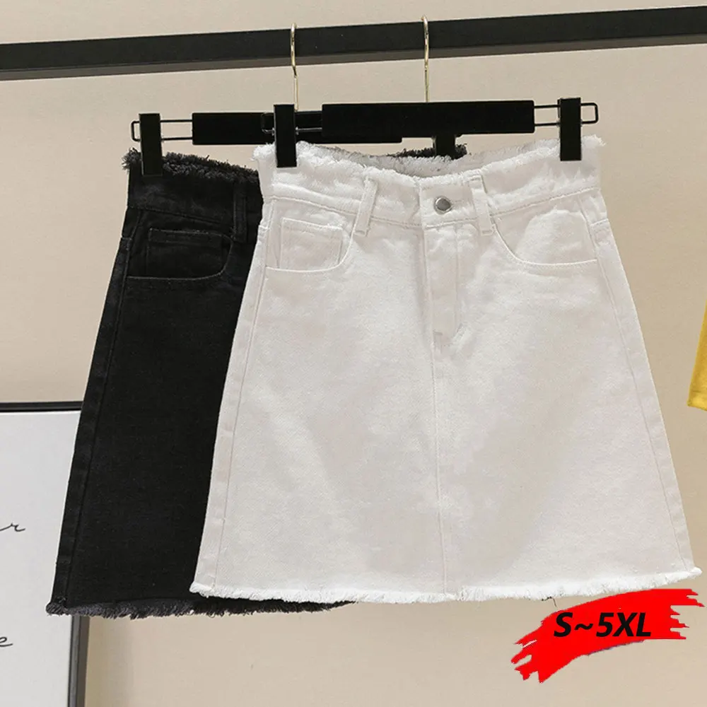 Мини-джинсовая юбка на молнии размера плюс, L, XXL, XXXL, 4XL, юбки черно-белые трапециевидные юбки для мам и девочек, короткая юбка, джинсовая мини-юбка