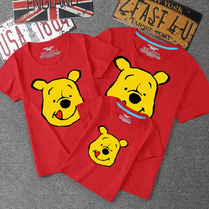 

Disney Cute Pooh Cartoon Patternt Dad Mom Baby Cotton Summer Clothing Casual Family Matching Outfits Round Neck T-Shirt