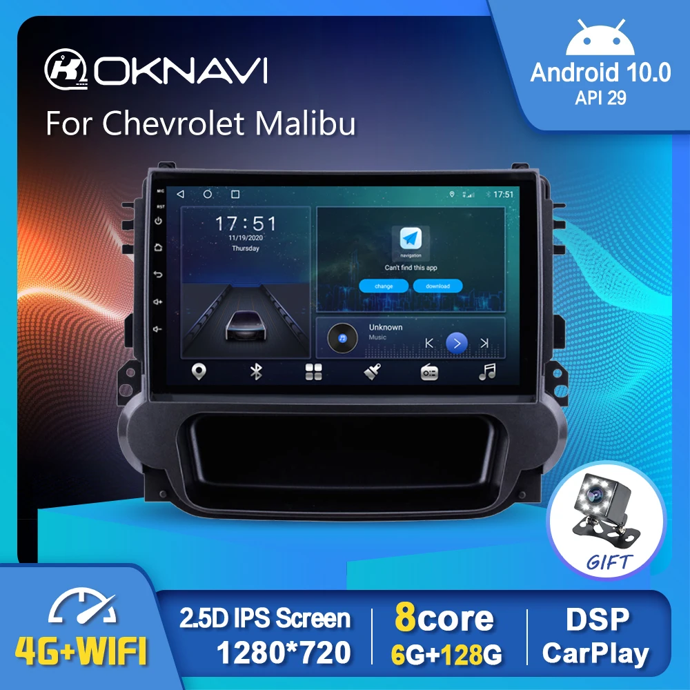 

OKNAVI GPS Car Radio 1280*720P Android 10.0 Car Radio Player For Chevrolet Malibu 2012-2015 OBD DSP Auto Carplay 6G 128G No DVD