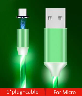 Автомобильный зарядный кабель светодиодный светящийся Магнитный usb-кабель для Ford Focus Fiesta Mondeo 4 3 Transit Fusion Kuga Ranger Mustang KA S-max - Цвет: For Micro Green
