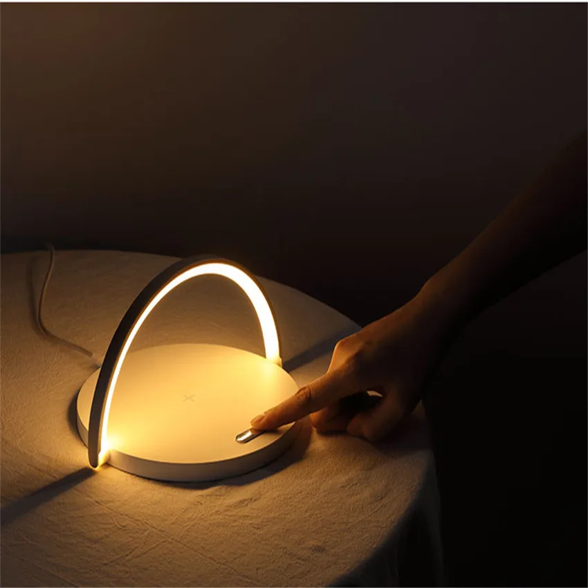 Деревянная Беспроводная зарядная лампа Qi Настольная зарядка подставка