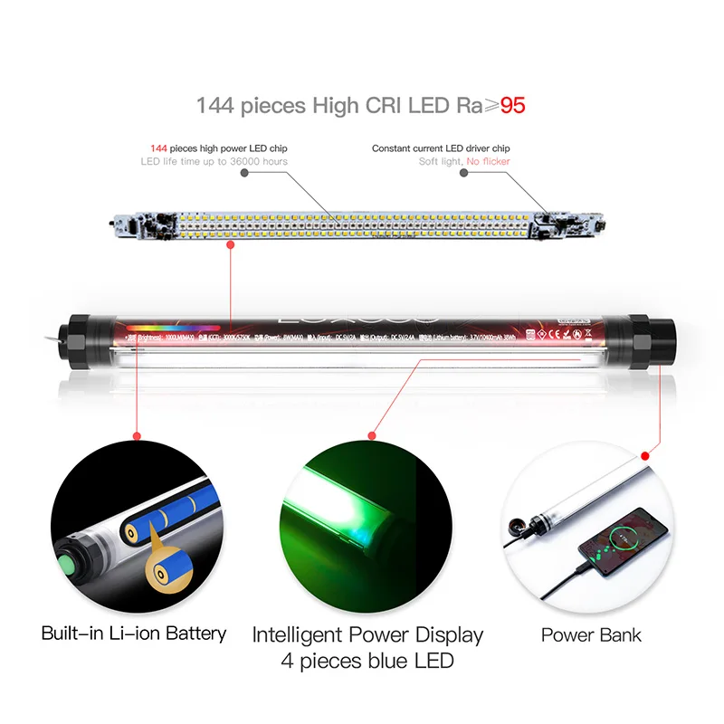 

LUXCEO P7RGB Tube Waterproof Video Wand Light Colorful RA95+Photo LED Stick Video APP Control Portable Studio Camping Fill Light