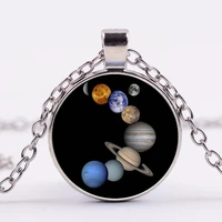 hot sale nine planets pattern glass dome pendant universe starry sky necklace gift