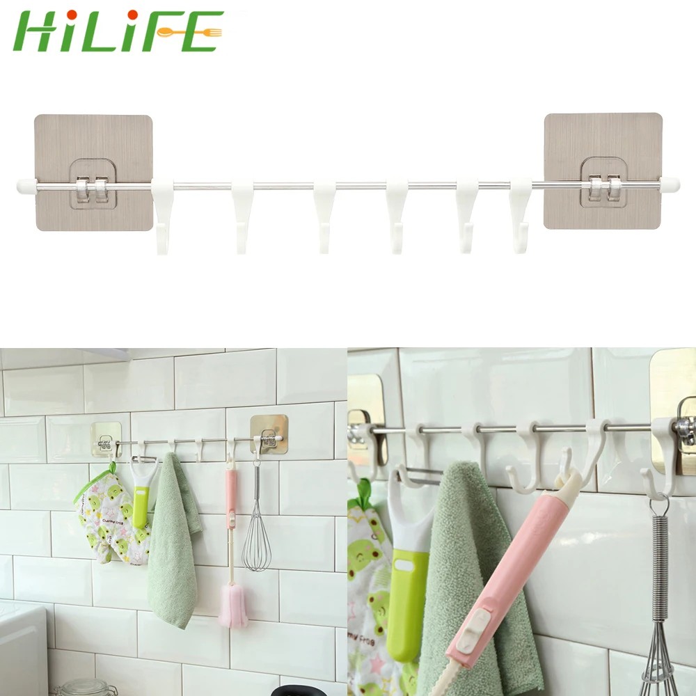 

HILIFE 6 Hooks Towels Hanger Pantry Chest Tools Home Organizer Storage Rack Strong Self Adhesive Kitchen Gadgets Cupboard