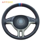 Чехол рулевого колеса автомобиля ручной работы Appdee для BMW E39 E46 325i E53 X5, черная кожа