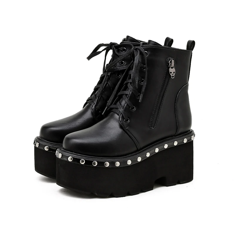 

NIUFUNI Solid Color Ankle Strap Hollow Mesh Boots Sexy Wedges Women's Boots Slip Ons High Heels Party Wedding Zipper Shoes Women