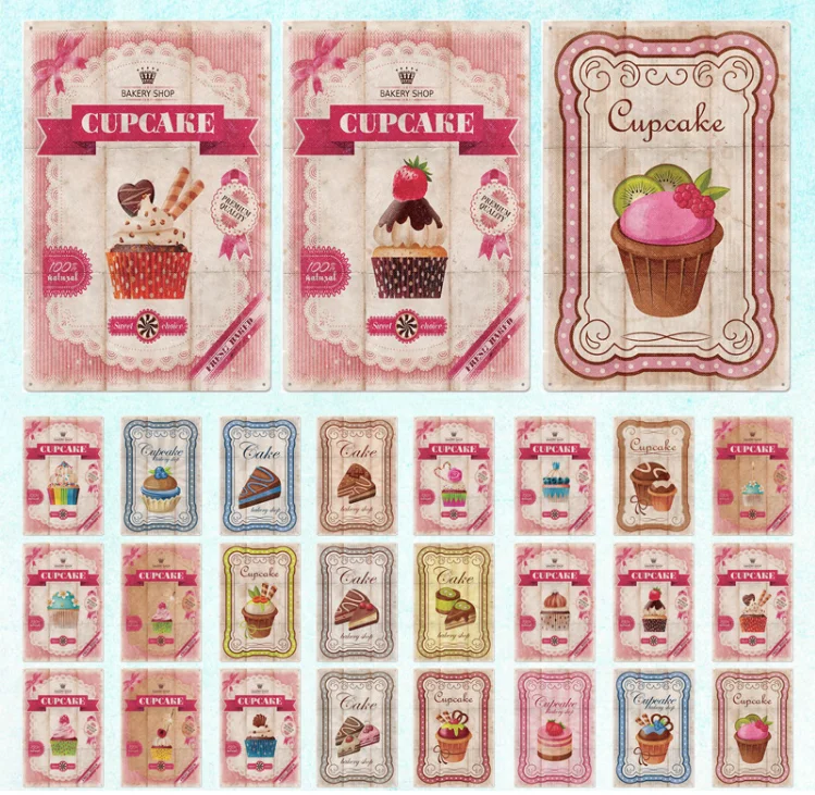 

Cupcake Vintage Metal Tin Sign Plaque Retro Poster Wall Decor Kitchen Cafe Cake Shop Room Home Art Decorative Metal Painting