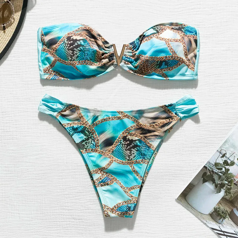 

Sexy micro bikini set 2021 Print swimsuit female Bandeau high cut swimwear women Summer bathers Bathing suit Brazilian bikini