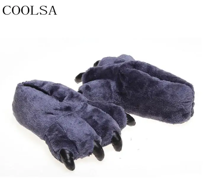 As shown COOLSA, женская зимняя хлопковая обувь милые леопардовые тапочки в виде лап, домашняя теплая плюшевая обувь женские меховые шлепанцы, женские меховые вьетнамки - Цвет: As shown