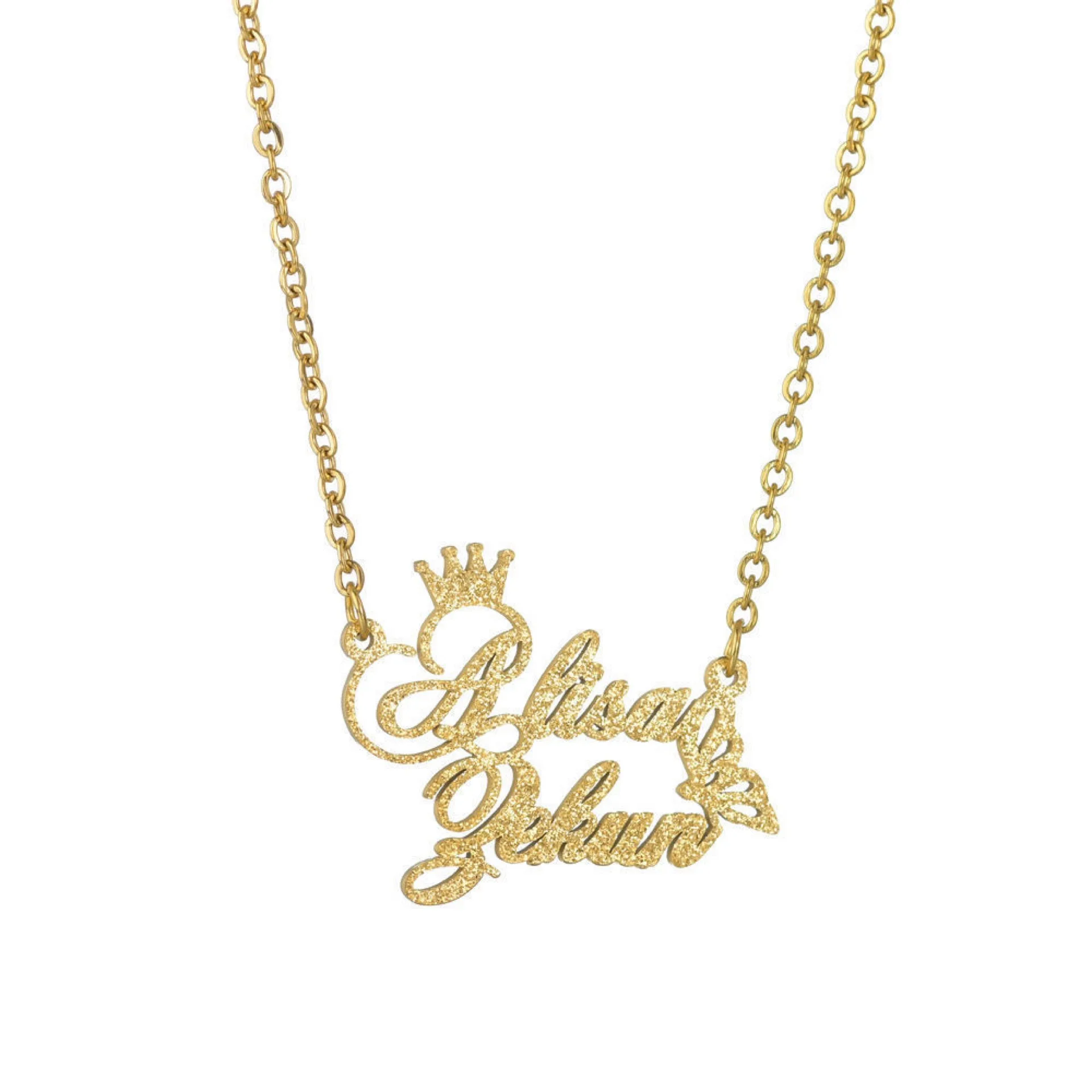 

Noelia Custom Name Frosted Necklace Personalized Custom Crown Necklace Stainless Steel Frosted Pendant for Women Gift