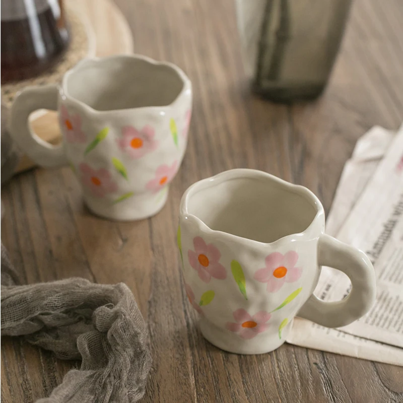Ручной росписью кружка в цветочек Керамика ручной работы Кофе чашка с рукояткой