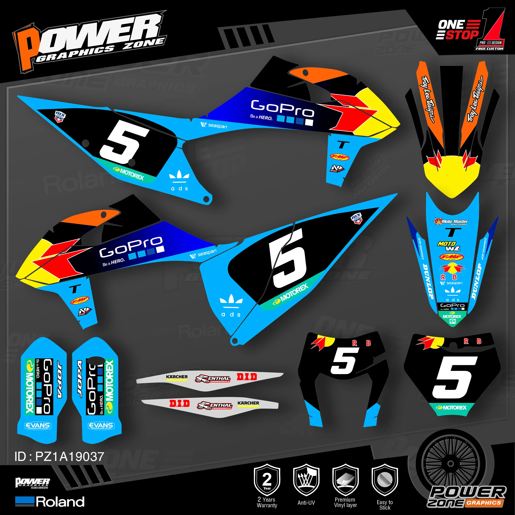 PowerZone Custom Team Graphics Backgrounds Decals Stickers Kit For KTM SX SXF MX 19-20  EXC XCW Enduro 20-N 125 to 500cc 37