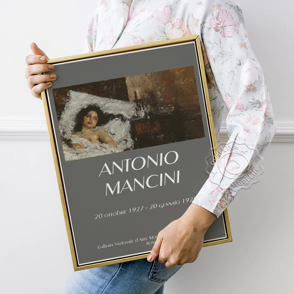 

Antonio Mancini Exhibition Museum Retro Poster, Resting Canvas Painting, Living Room Bedroom Backdrop Classical Home Decoration