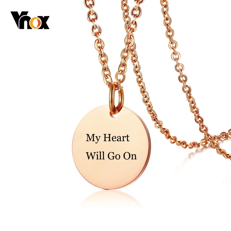 Ожерелья для монет Vnox женщин Бесплатная гравировка имя дата любовь логотип