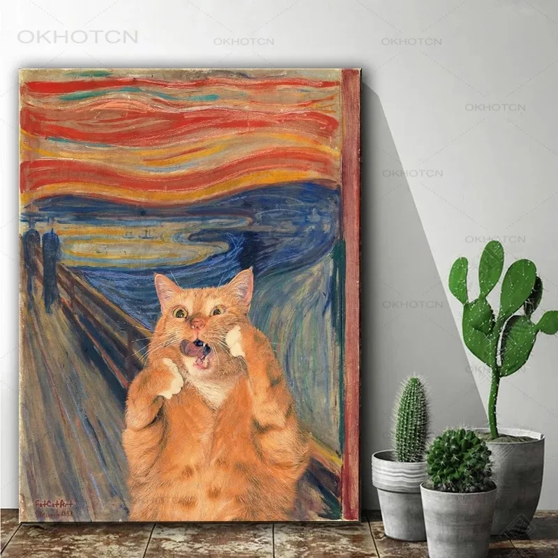 

Wall Decor Art Fat Cat In The Famous Paintings Creative Poster Picture Print Wall Art Pictures Canvas Painting Living Room Decor