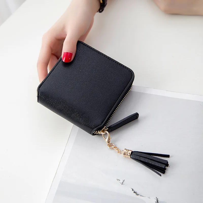 

Short Wallet Women 2021 New Women Girls Square Zipper Tassel Small Wallet Korean Style Simple Fashion Female Coin Purse