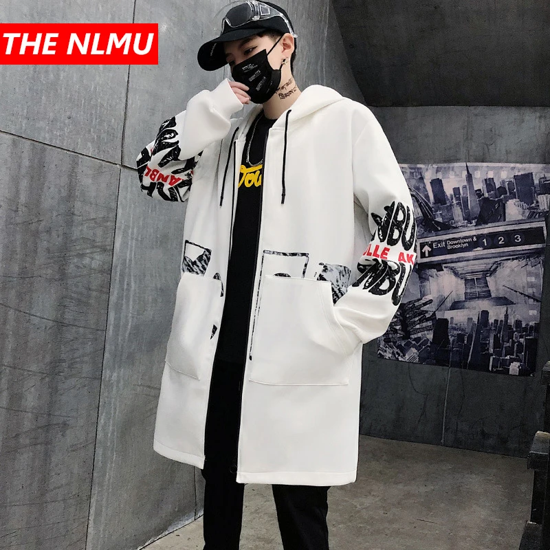 Куртка мужская длинная с принтом модная ветровка в стиле Харадзюку Повседневная