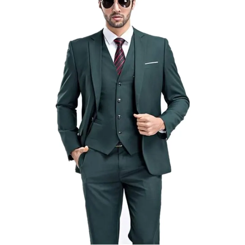 

Hot Recommend Dark Emerald Hunter Green Groom Tuxedos Notch Lapel Men Blazer Prom Dresses Business Suit (Jacket+Pants+Vest)