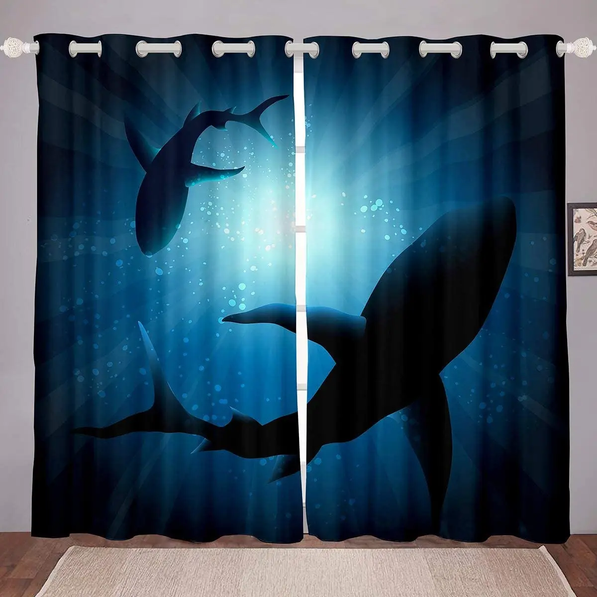 

Декоративные затемняющие шторы для гостиной, роскошные Подводные занавески синего цвета в морском стиле, с акулой, две спальни, для гостиной