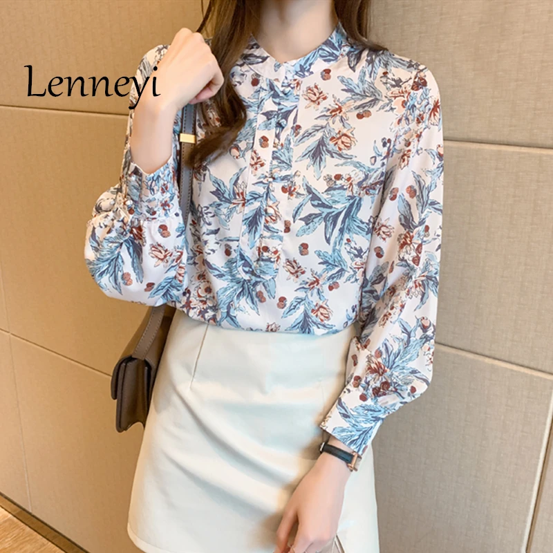 

2021 Autumn Fashion Flowers Silk Blouse Women Basic Shirt Long Sleeve Ladies Shirts Tops Office Blouses Female Blusas Clothes