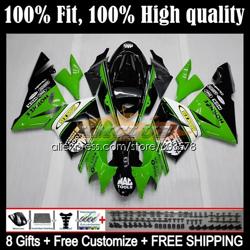 

Injection Kit For KAWASAKI NINJA ZX 1000 CC 10 R ZX-10R 104CL.0 ZX 10R 1000CC ZX10R 04 05 ZX1000 2004 2005 Fairing Green Black