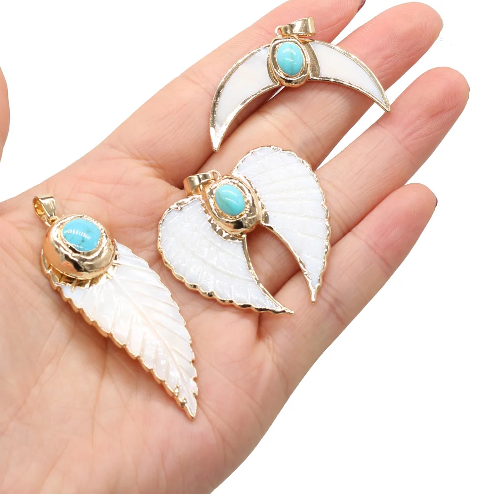 

1pcs Natural Stone Charm Pendant Moon Shape Leaf Shape Pendant for DIY Earring Necklace or Jewelry Making Women Jewelry Gift