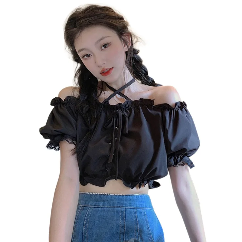 

Women Blouses Short Sleeve Tops Summer Tops Korean Style Elegant Black White Shirts