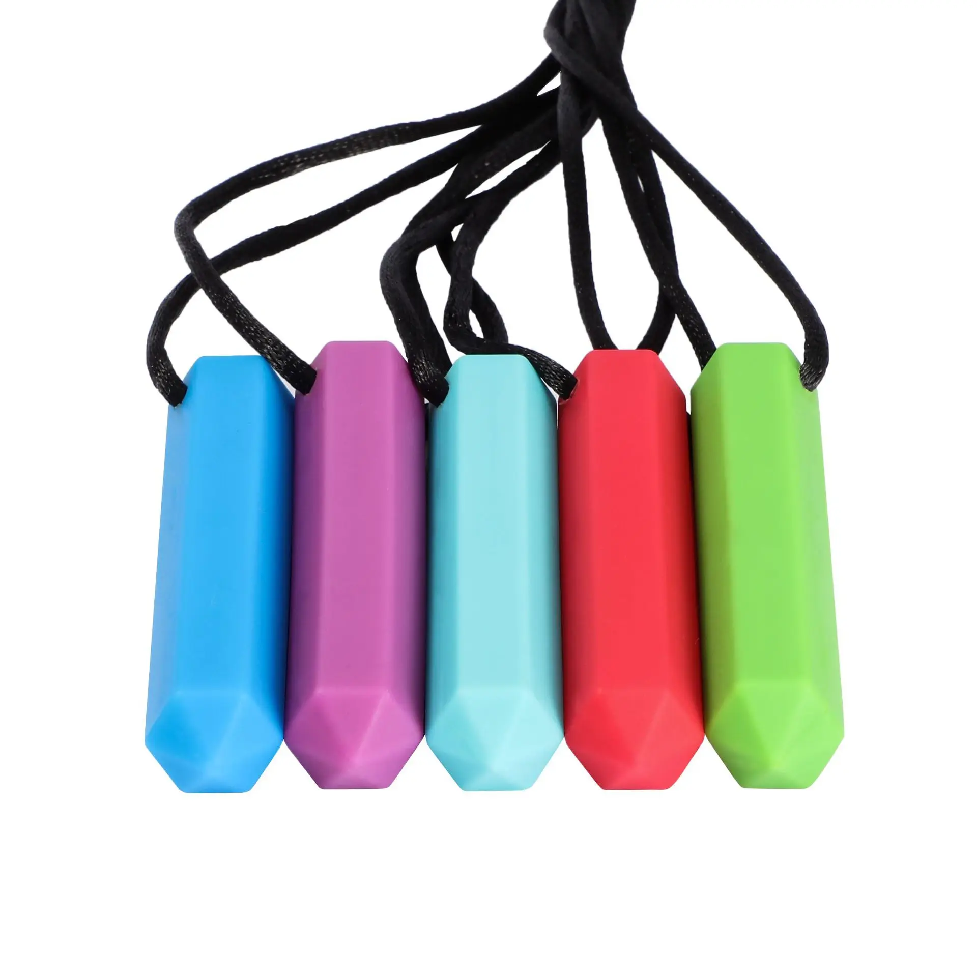 Mordedor de silicona de 5 colores para beb&eacute;, juguetes sensoriales para morder, collar, palo Molar-1