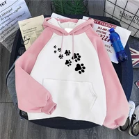 2018 autumn winter fleece womens sportswear harajuku print cat paws cartoon kawaii k pop clothing streetwear hoodies sweatshirt