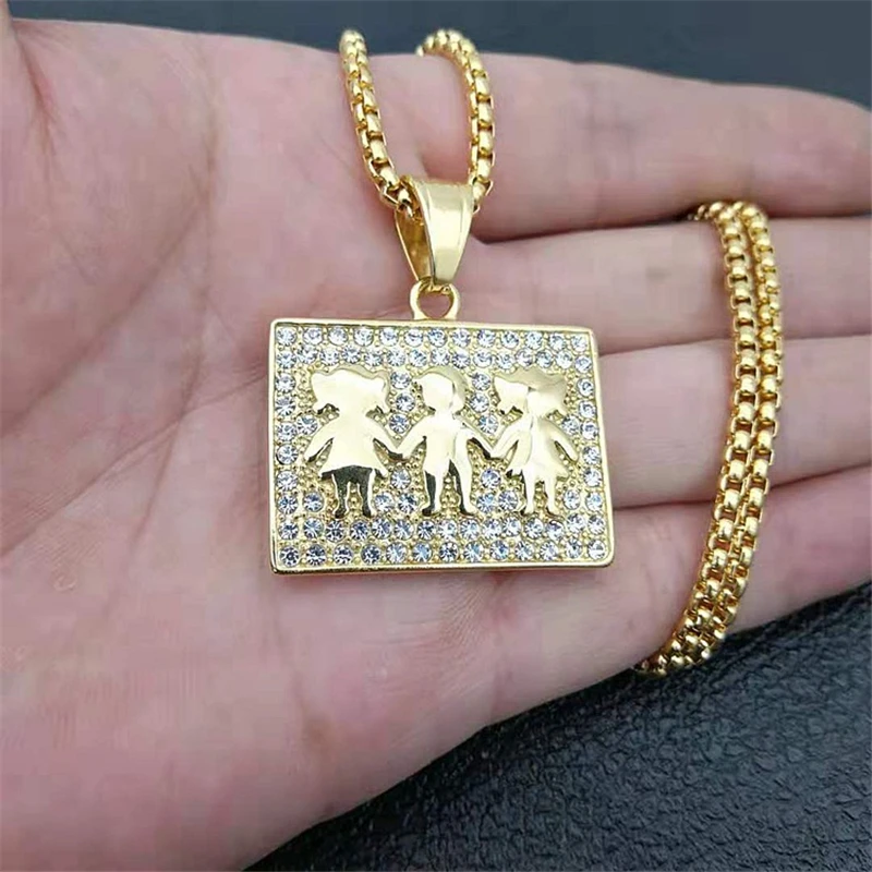 

High Quality Stainless Steel Chain Necklaces With Cubic Zirconia Collares Lovely Boy Girl Pendant Necklace For Women Jewelry