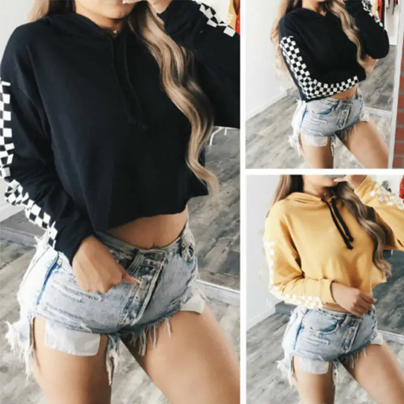 Goocheer New Women Hoodie Long Sleeve Loose Black Sweatshirts Women Tracksuits Tops  Plaid Hooded Hoodies Autumn Sweatshirt