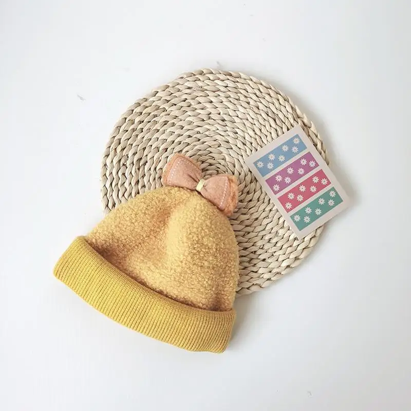 Осень-зима 2021 однотонная плотная вязаная шапка с бантом теплая шапки Шапка-бини