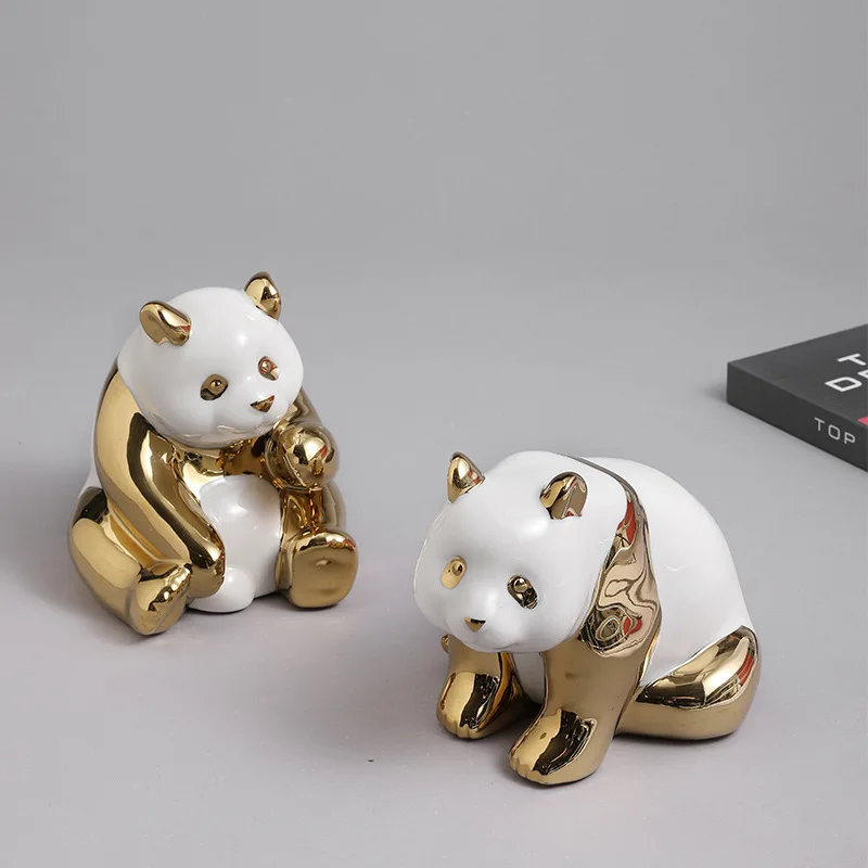 Декор панда из золотой керамики креативное украшение для кабинета рабочего