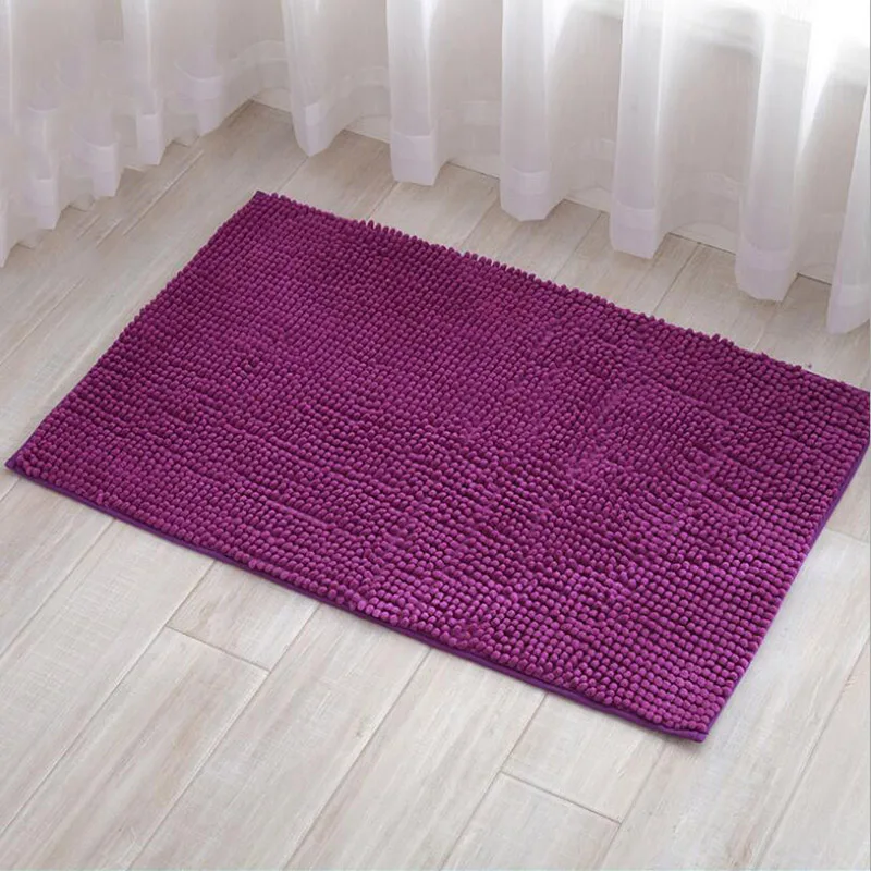 Dark Purple Short-Haired Chenille Doormat Rug Water Absorption Carpet Kitchen Bathroom Carpet Floor Mat for Living Room Anti Slip Bath Mat - Цвет: Dark Purple