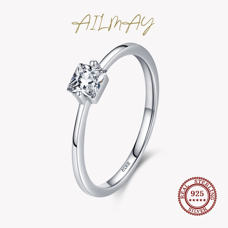 Ailmay Настоящее серебро 925 пробы модные квадратные кольца для женщин элегантные